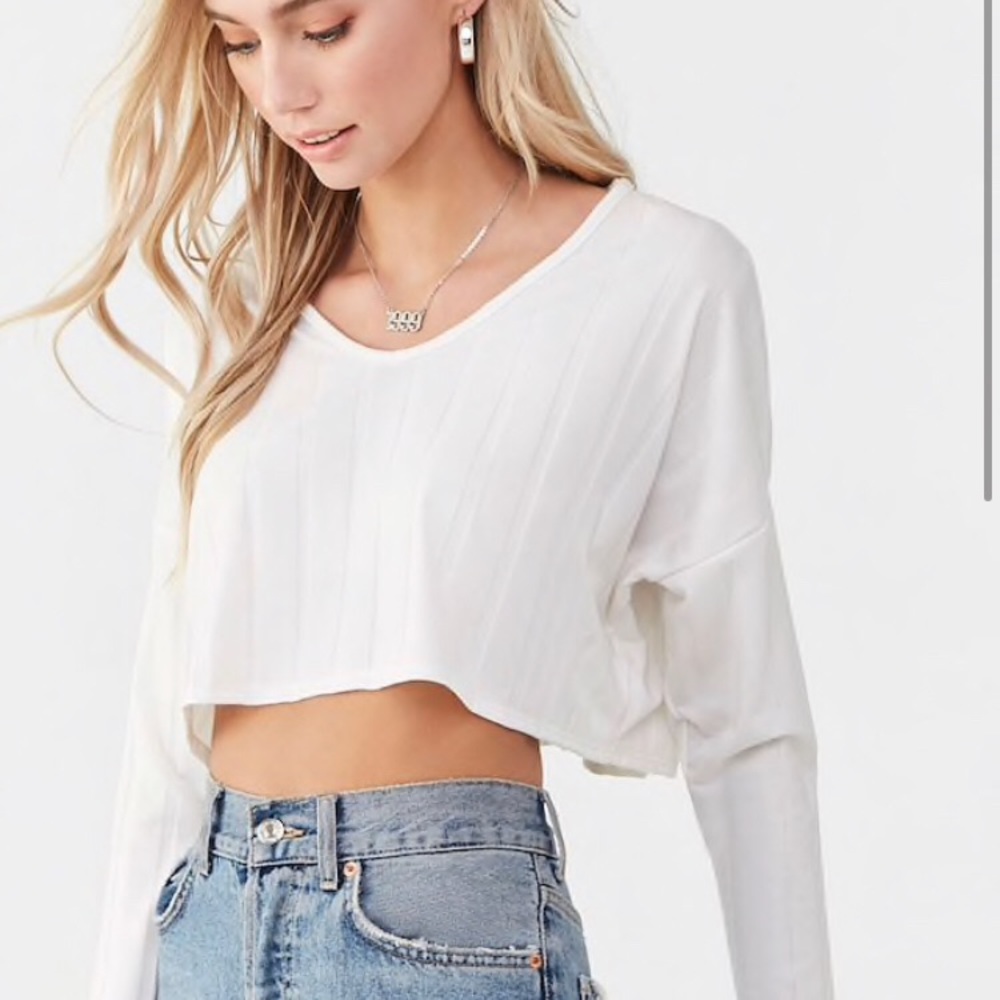 Brand new white ripped crop top long sleeve